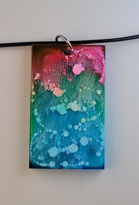 Handmade Green, Teal, Blue, and Pink Rectangle Pendant Necklace or Keychain - image1